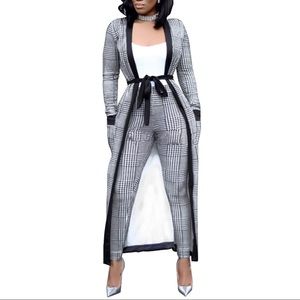 2 Piece Print Long Sleeve Open Cardigan Pants Set